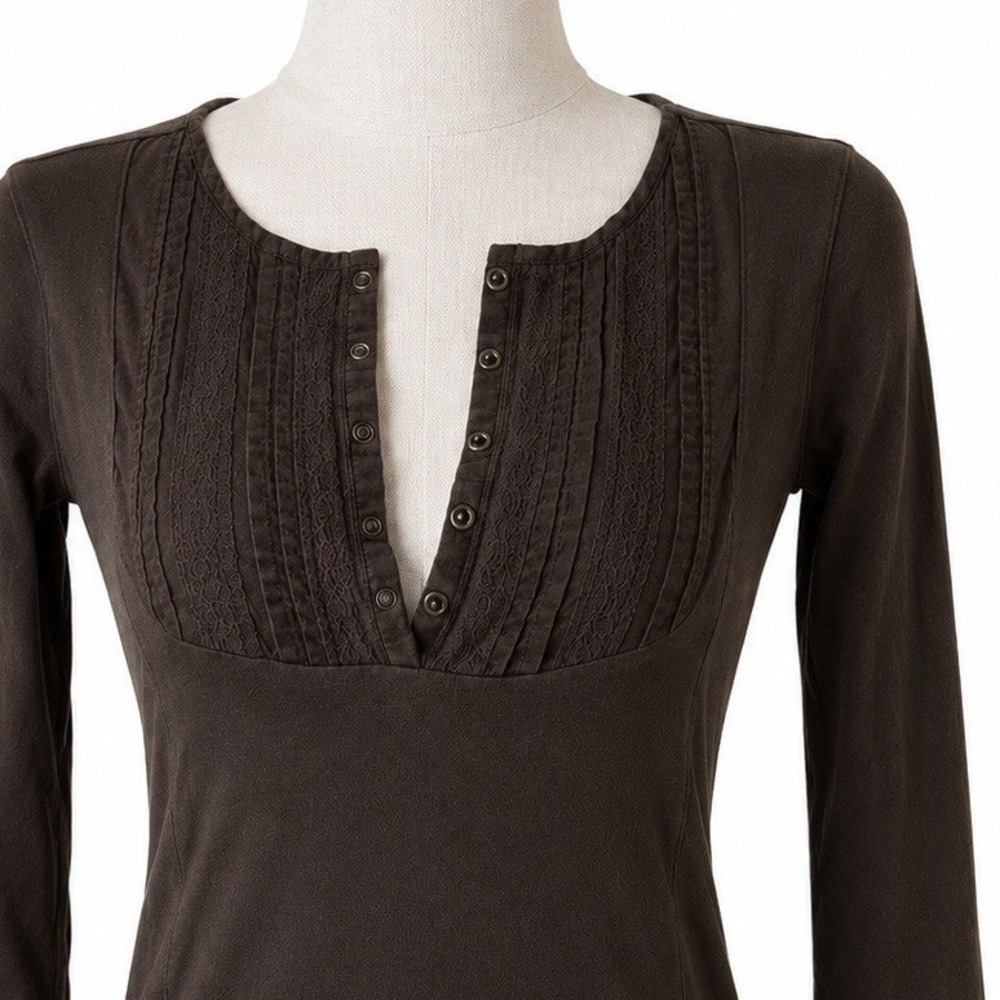 Vintage Y2K Lace Crochet Fairy Grunge Henley Fits XXS/XS Brown Bella Gorpcore